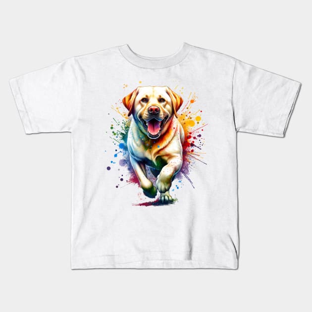 Golden Retrevier Dog watercolor splash Kids T-Shirt by Bellinna